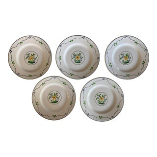 1920s English Whimisical Flower Design Small Plates - Set of 5 For Sale