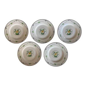 1920s English Whimisical Flower Design Small Plates - Set of 5