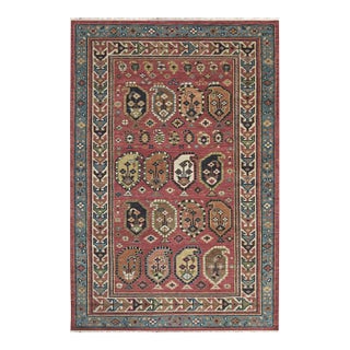 9x12 Kira Traditional Coral Geometric Paisley Hand Knotted Wool Carpet Rug For Sale