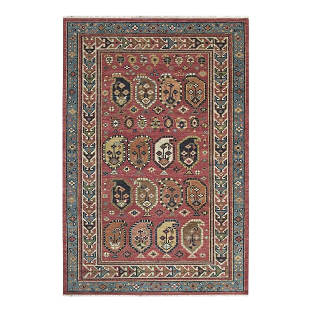 9x12 Kira Traditional Coral Geometric Paisley Hand Knotted Wool Carpet Rug For Sale