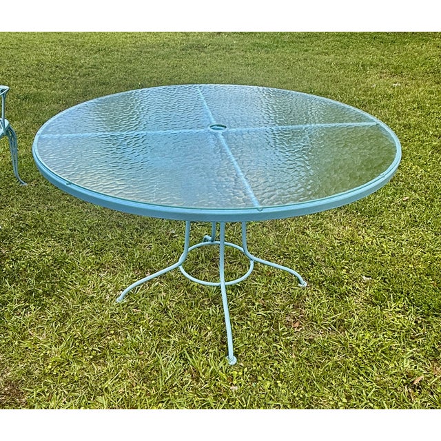 Vintage Woodard Chantilly Rose Wrought Iron Patio Table & 4 Chairs, Attributed For Sale - Image 4 of 10