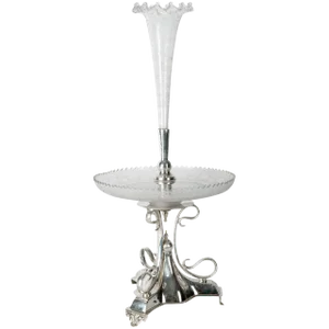 Antique Silver Plate Serving Tray With Bud Vase