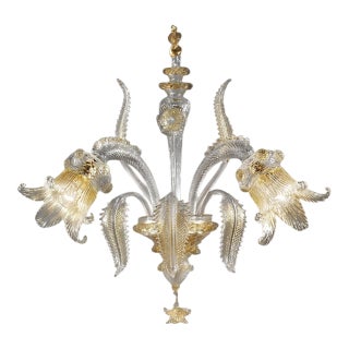 Luxury Italian Clear and Gold-Leaf Wall Sconce R With Flowers and Leaves Murano Glass For Sale