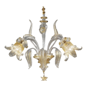 Luxury Italian Clear and Gold-Leaf Wall Sconce R With Flowers and Leaves Murano Glass