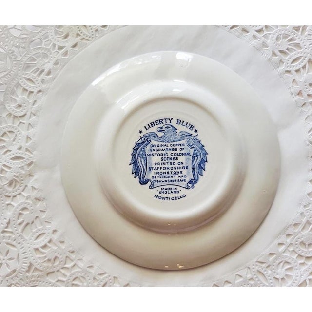 American Vintage Bread Plate Liberty Blue Staffordshire Ironstone Monticello England, Blue and White Americana Porcelain Dishes, 5.75" For Sale - Image 3 of 7