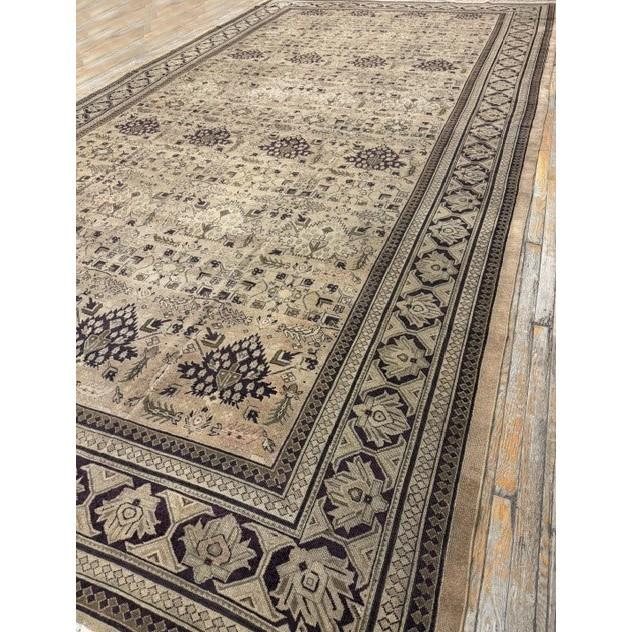 Textile 1900s Camel Field Geometric Antique Amritsar Indian Knotted Wool Oversized Rug For Sale - Image 7 of 7