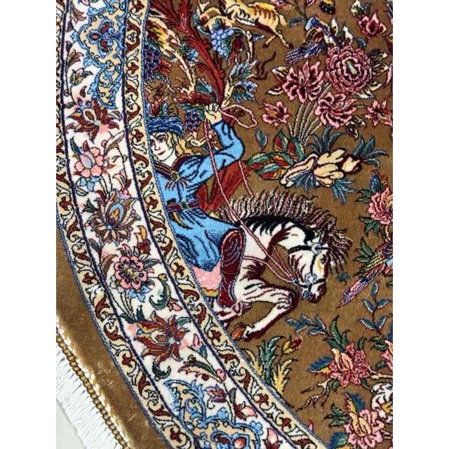 Exquisite Silk Round Rug With Imperial Hunting Scene Carpet For Sale - Image 9 of 18