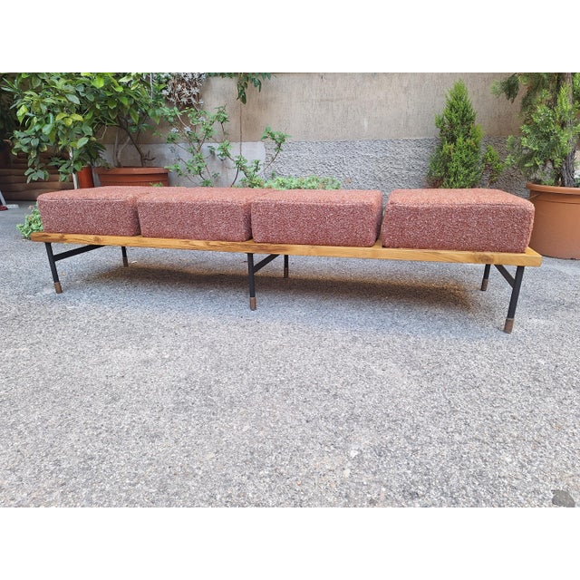 Mid-Century Modern Large Francesco Giuseppe Series Bench with Brick Bouclé Seat by Luigi Caccia Dominioni for Azucena, 1950s For Sale - Image 3 of 16