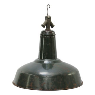 Vintage Industrial Dark Green Enamel Pendant Lamp, 1950s For Sale