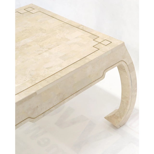 Mid 20th Century Tessellated Stone Veneer Brass Inlay Square Coffee Table For Sale - Image 6 of 11
