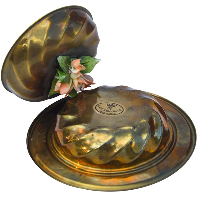 Porcelain Floral-Pattered Brass Accent For Sale - Image 4 of 5