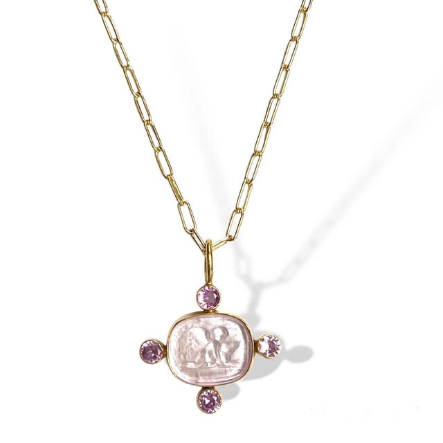 This necklace is crafted from our favorite intaglio, the guardian angel. Accented with brilliant Pink Sapphires and paired...