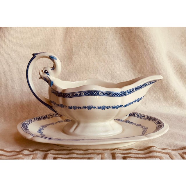 Rare 1800s Gien France Serpent & Fantasy Animal Design Sauce Boat For Sale - Image 12 of 12