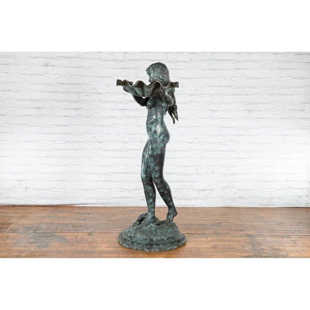 Verdigris 1960s Bronze Sea Nymph Fountain with Large Shell and Turtle in Verdigris Patina For Sale - Image 8 of 17