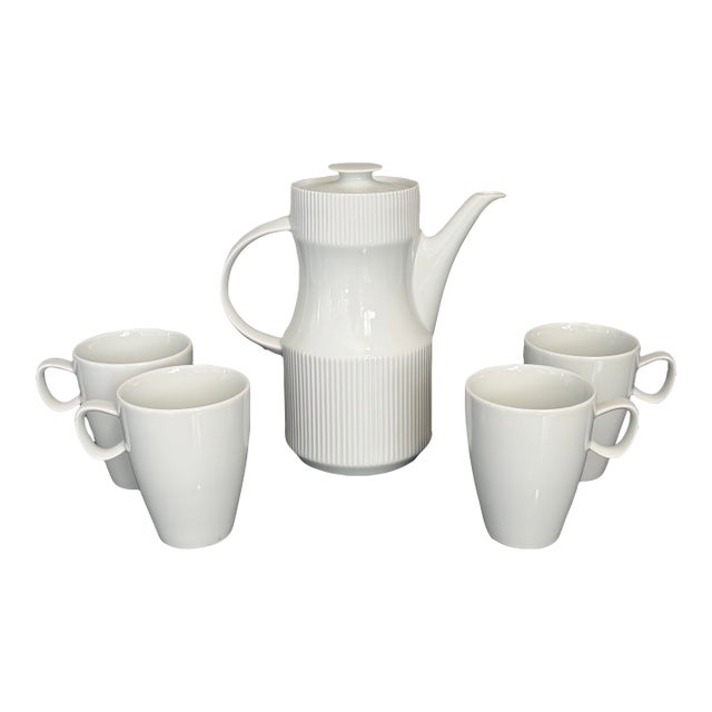 Vintage MCM German White Porcelain Hot Chocolate / Coffee / Tea Set for 4 For Sale