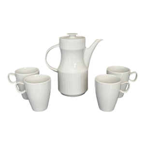 Vintage MCM German White Porcelain Hot Chocolate / Coffee / Tea Set for 4