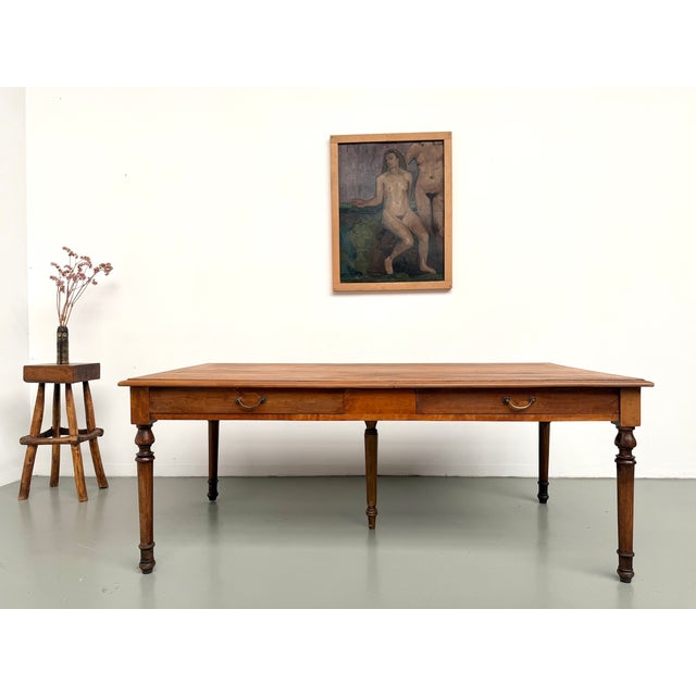 Farmhouse Table with Five Beech Legs and Four Drawers, 1950s For Sale - Image 4 of 18