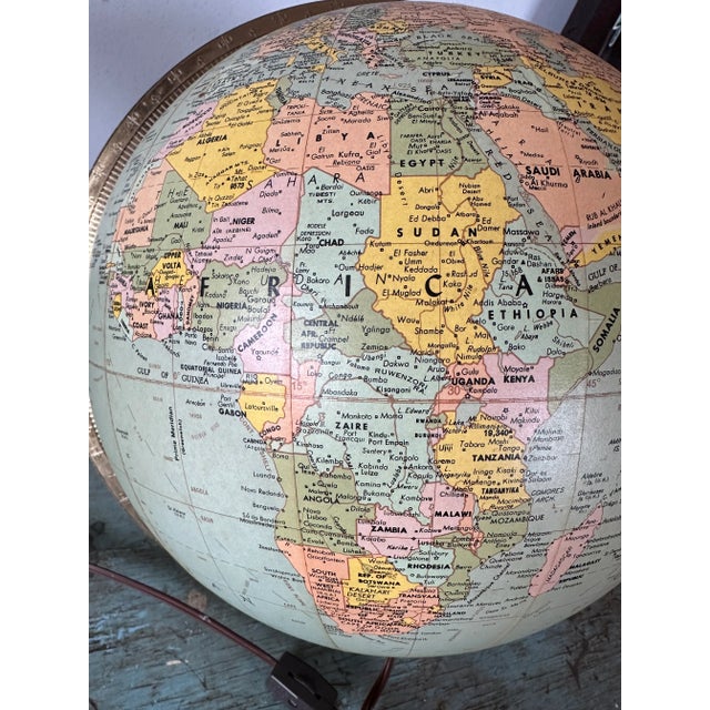 Wood Vintage Rewired Repogle Lighted Library Globe on Wooden Stand For Sale - Image 7 of 12