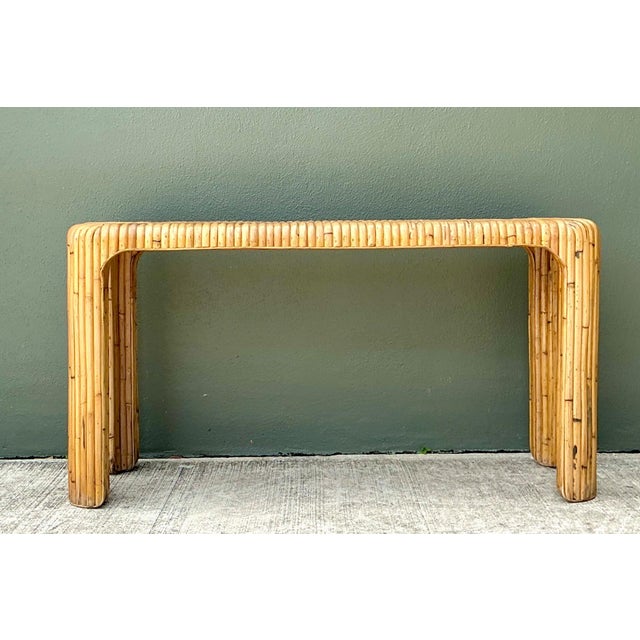 Tan Vintage Rattan Waterfall Console Table For Sale - Image 8 of 12