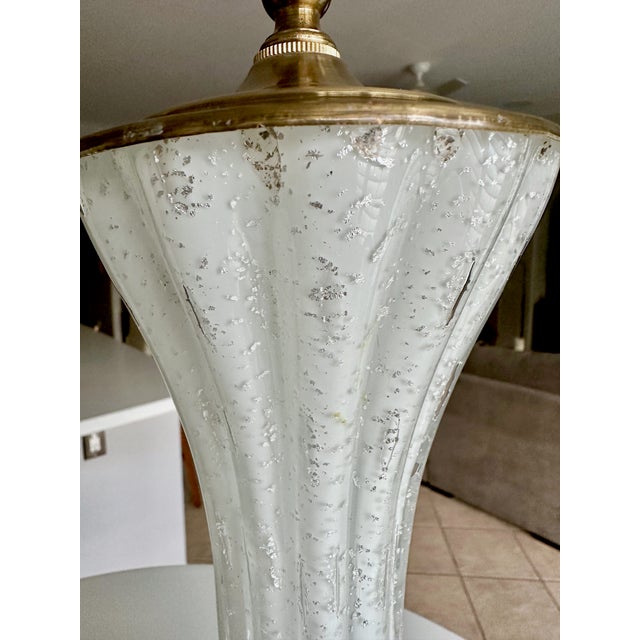 Pair Murano White and Silver Inclusions Glass Table Lamps For Sale - Image 13 of 16
