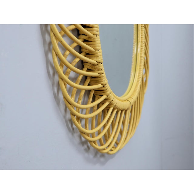 Mid-Century Modern Albini Yellow Lacquer Wicker Mirror attributed to Franco Albini, 1960s For Sale - Image 3 of 11