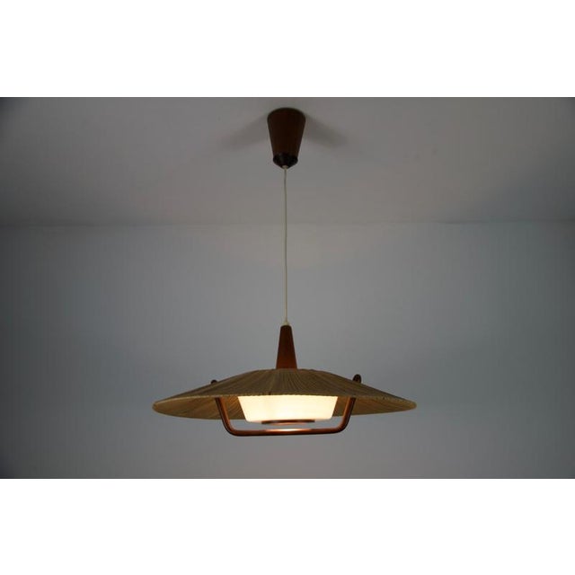 Mid-Century Teak and Cord Shade Hanging Lamp attributed to Temde, 1960 For Sale - Image 17 of 18