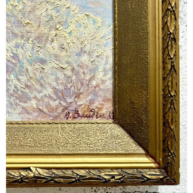Rustic Vintage Boho Original 1983 Winter Landscape Oil on Canvas For Sale - Image 3 of 7