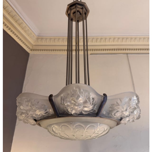 Art Deco Chandelier with Eight Panels from Sabino Paris, 1925 For Sale - Image 11 of 18