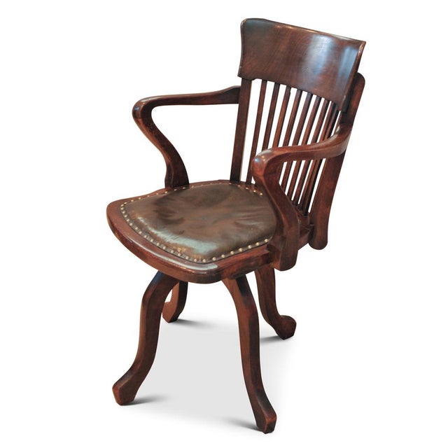 Victorian Revolving Desk Chair in Oak and Leather For Sale - Image 3 of 8