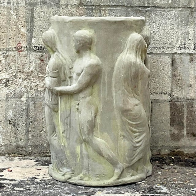 Oyster Gray Vintage Boho Grand Tour Relief Pedestal For Sale - Image 8 of 8