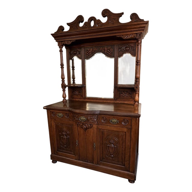 Antique American Renaissance Revival Oak Mirrored Sideboard, Circa 1890 For Sale