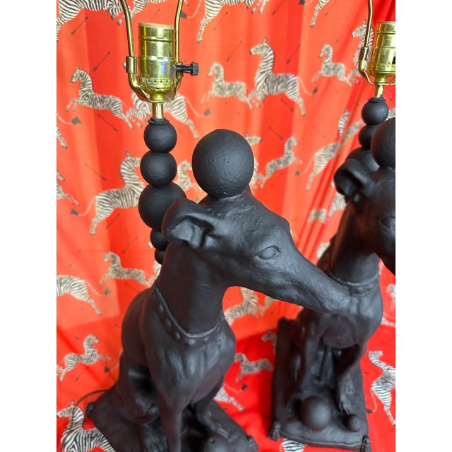 1990s Contemporary Pair of Black Whippet Dog Lamps For Sale In Palm Springs - Image 6 of 13