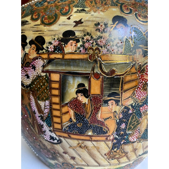 Vintage Japanese Asian Satsuma Fishbowl Vase Pot For Sale - Image 10 of 13