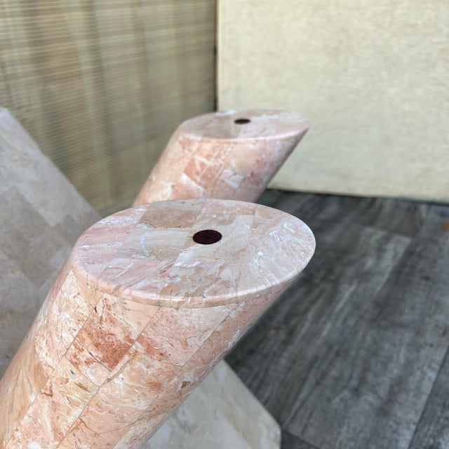 Tan Post Modern Tessellated Mactan Stone Rounded X-Shape Base Side Table. C 1980s For Sale - Image 8 of 17