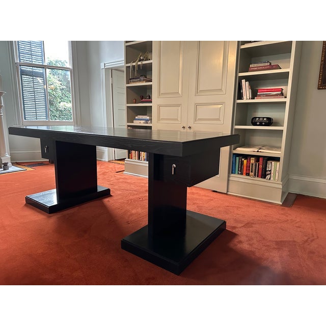 Custom Art Deco Style Black Lacquer Executive Desk For Sale - Image 10 of 10