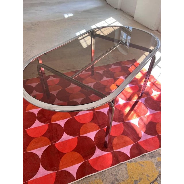 Oval Dining Table in Smoked Glass and Chrome For Sale - Image 3 of 11
