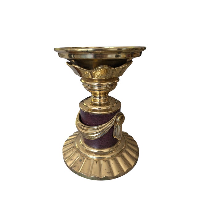 Brass Vintage Solid Brass Swag Tassel Altar Pillar Candle Holder For Sale - Image 8 of 12