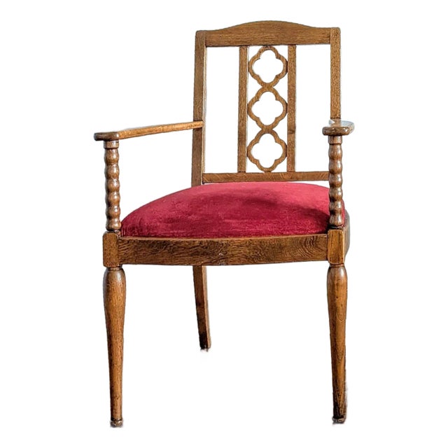 Mid Century Rococo Revival Armchair With Red Velvet Seat For Sale