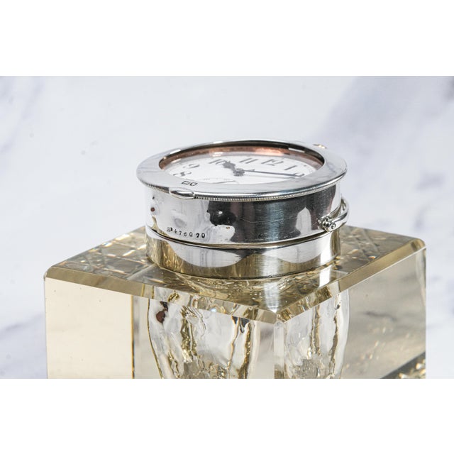 Silver Impressive Large English Antique Crystal Sterling Silver Paperweight Desk Inkwell Goliath Clock For Sale - Image 8 of 18