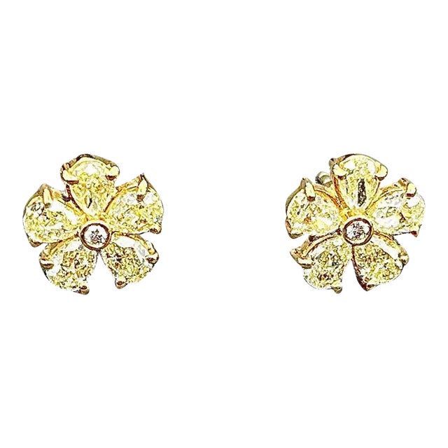 2.08 Ct Natural Yellow Pear Shape Diamond Earrings - 2 Pieces For Sale