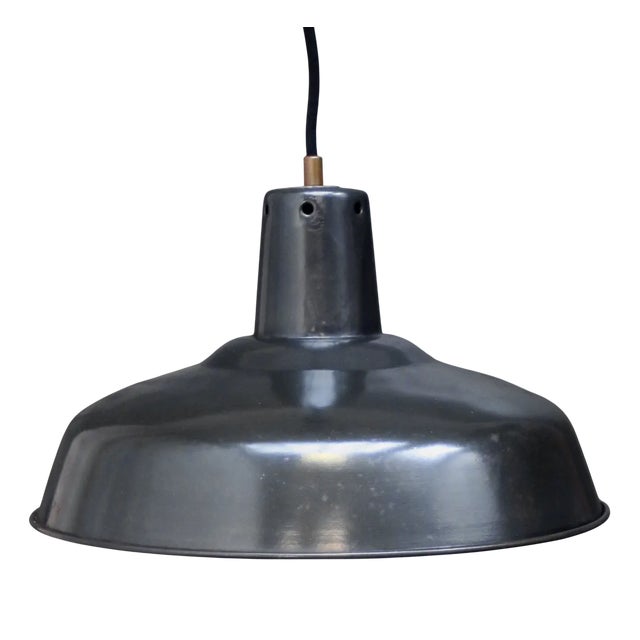 Vintage Industrial French Anthracite Enamel Pendant Light For Sale