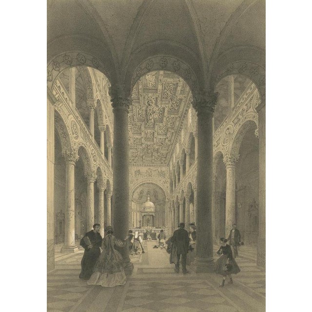 Benoist, Interior of St Agnes Outside the Walls, Rome Classical Basilica View, 1868, Print For Sale - Image 3 of 10