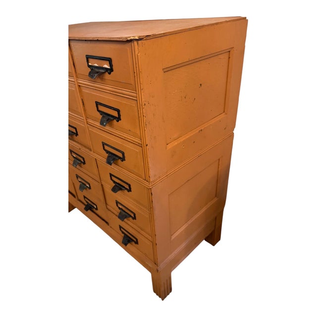 Wood Antique Yawman & Erbe 18-Drawer Library Card Catalog Cabinet, Circa 1910s For Sale - Image 7 of 10