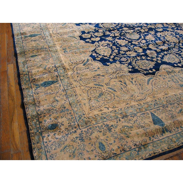 Early 20th Century 1920s Blue Navy Geometric Antique s.e. Persian Kirman Rug 11'10" X 23'10 Handkknotted Wool Carpet For Sale - Image 5 of 6