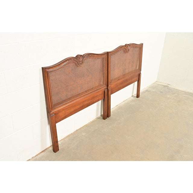 Henredon Henredon French Provincial Louis XV Carved Walnut and Cane Twin Size Headboards, Pair For Sale - Image 4 of 9