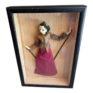 Antique Framed Asian Shadow Box Puppet/Doll 13x20