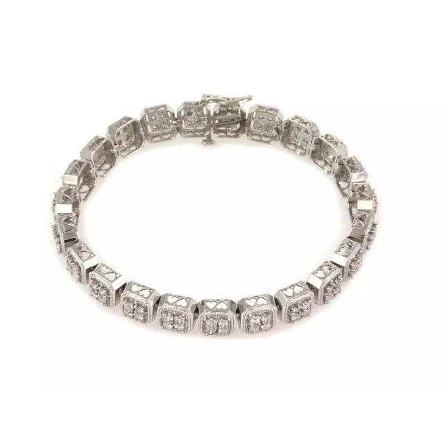 Contemporary Diamond 14k White Gold Milgrain Cushion Link Bracelet For Sale - Image 3 of 7