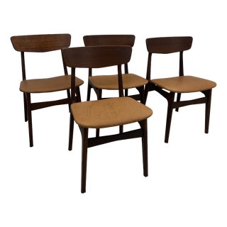 Leather and Teak Dining Chairs from Schiønning & Elgaard, 1960, Set of 4 For Sale