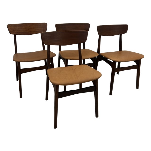 Leather and Teak Dining Chairs from Schiønning & Elgaard, 1960, Set of 4 For Sale