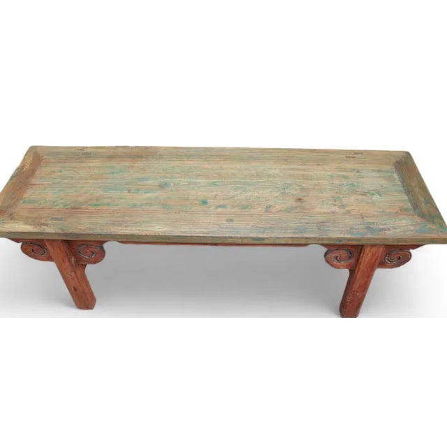 1930s Vintage Green Top Bench or Coffee Table or Low Console Table For Sale - Image 5 of 7